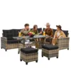 6-Piece Outdoor Patio Furniture Set - Sectional Sofa, Dining Table & Chairs Included, All-Weather Dining Set with Ottoman, Natural Wicker and Black Cushions