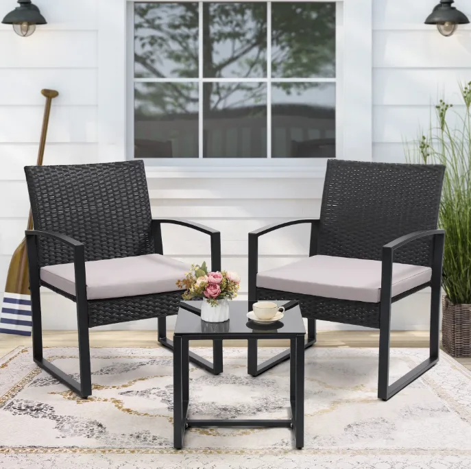 主图2 Skandiquip 3-Piece Outdoor Rattan Bistro Set, All-Weather Wicker Patio Conversation Set with Soft Cushions & Side Coffee Table, Perfect for Balcony, Porch, Garden, PoolsideGrey, Grey