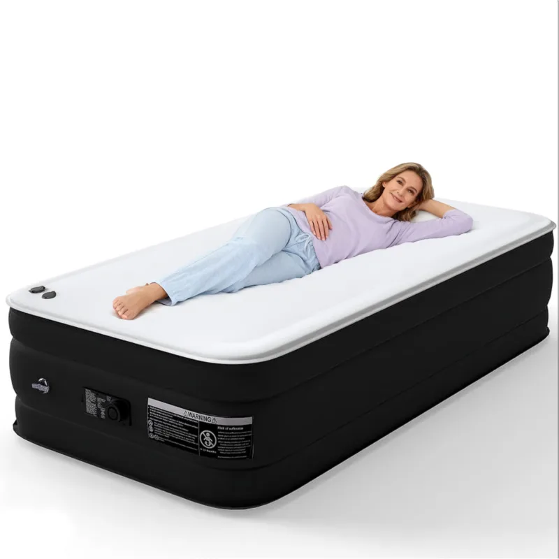 Twin Air Mattress - 17” Inflatable Bed with Built-in Pump, 450lb Capacity, Soft Milk Fiber Topper – Perfect for Home, Camping, and Guests