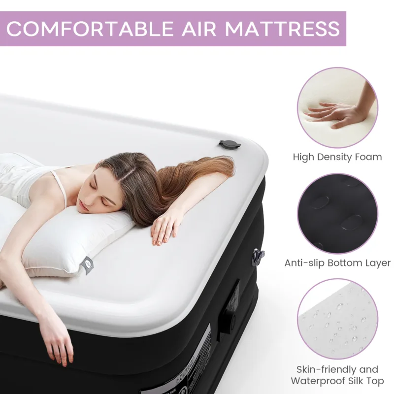Twin Air Mattress - 17” Inflatable Bed with Built-in Pump, 450lb Capacity, Soft Milk Fiber Topper – Perfect for Home, Camping, and Guests