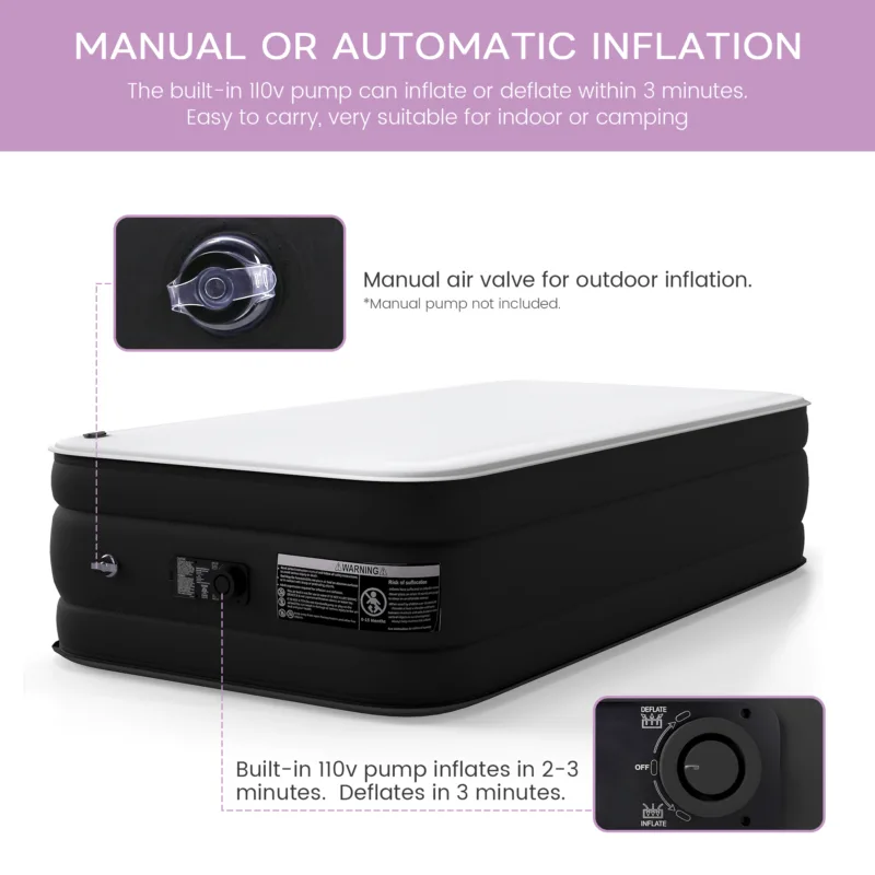 Twin Air Mattress - 17” Inflatable Bed with Built-in Pump, 450lb Capacity, Soft Milk Fiber Topper – Perfect for Home, Camping, and Guests