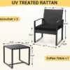 尺寸 Skandiquip 3-Piece Outdoor Rattan Bistro Set, All-Weather Wicker Patio Conversation Set with Soft Cushions & Side Coffee Table, Perfect for Balcony, Porch, Garden, PoolsideGrey, Grey