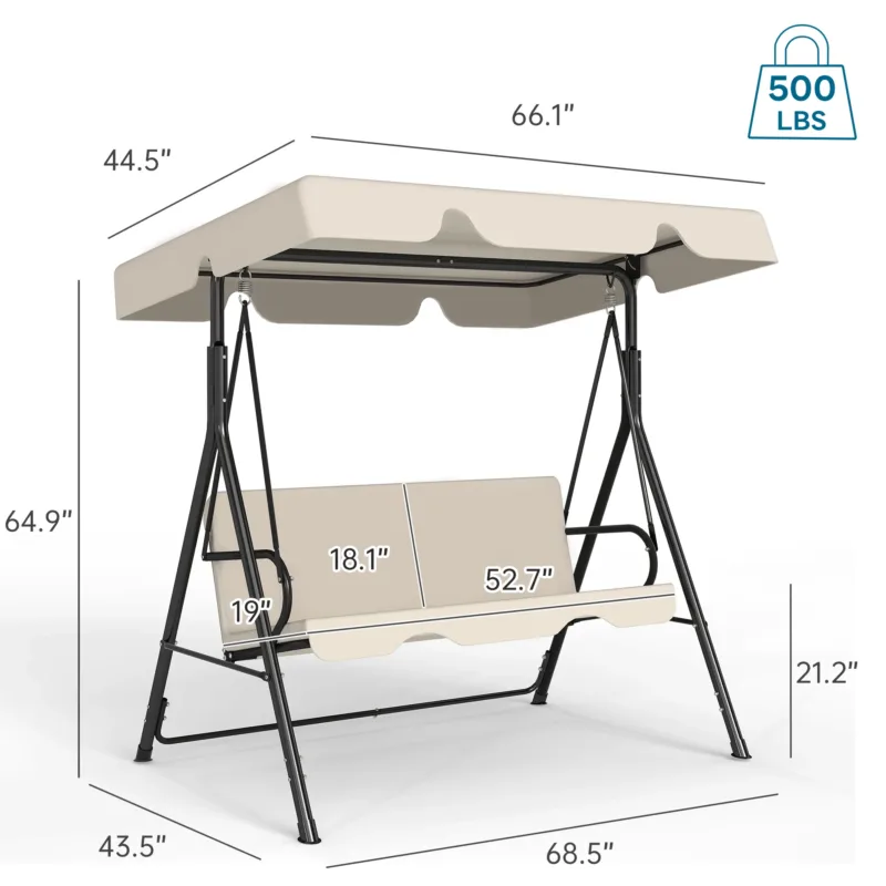 尺寸 Skandiquip Outdoor Patio Swing Chair with Adjustable Canopy, Heavy Duty Swing Glider with Stable Stand, Suitable for Deck, Lawn, Backyard, Porch