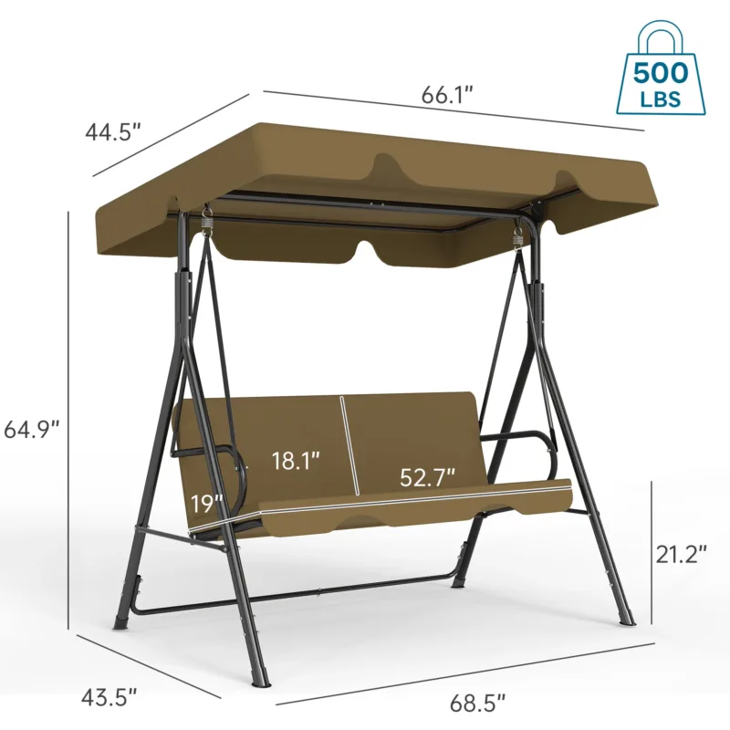 尺寸 Skandiquip Outdoor Patio Swing Chair with Adjustable Canopy, Heavy Duty Swing Glider with Stable Stand, Suitable for Deck, Lawn, Backyard, Porch