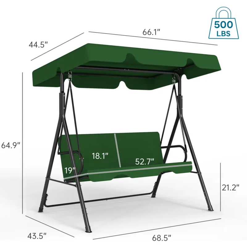 尺寸 Skandiquip Outdoor Patio Swing Chair with Adjustable Canopy, Heavy Duty Swing Glider with Stable Stand, Suitable for Deck, Lawn, Backyard, Porch