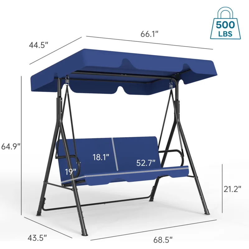 尺寸 Skandiquip Outdoor Patio Swing Chair with Adjustable Canopy, Heavy Duty Swing Glider with Stable Stand, Suitable for Deck, Lawn, Backyard, Porch
