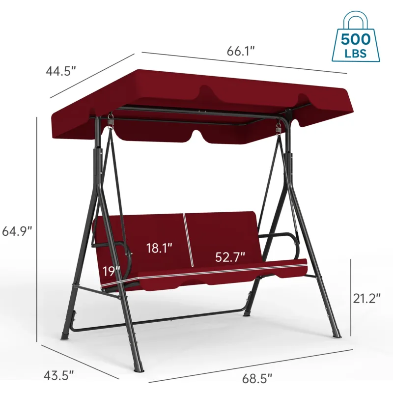 尺寸 Skandiquip Outdoor Patio Swing Chair with Adjustable Canopy, Heavy Duty Swing Glider with Stable Stand, Suitable for Deck, Lawn, Backyard, Porch