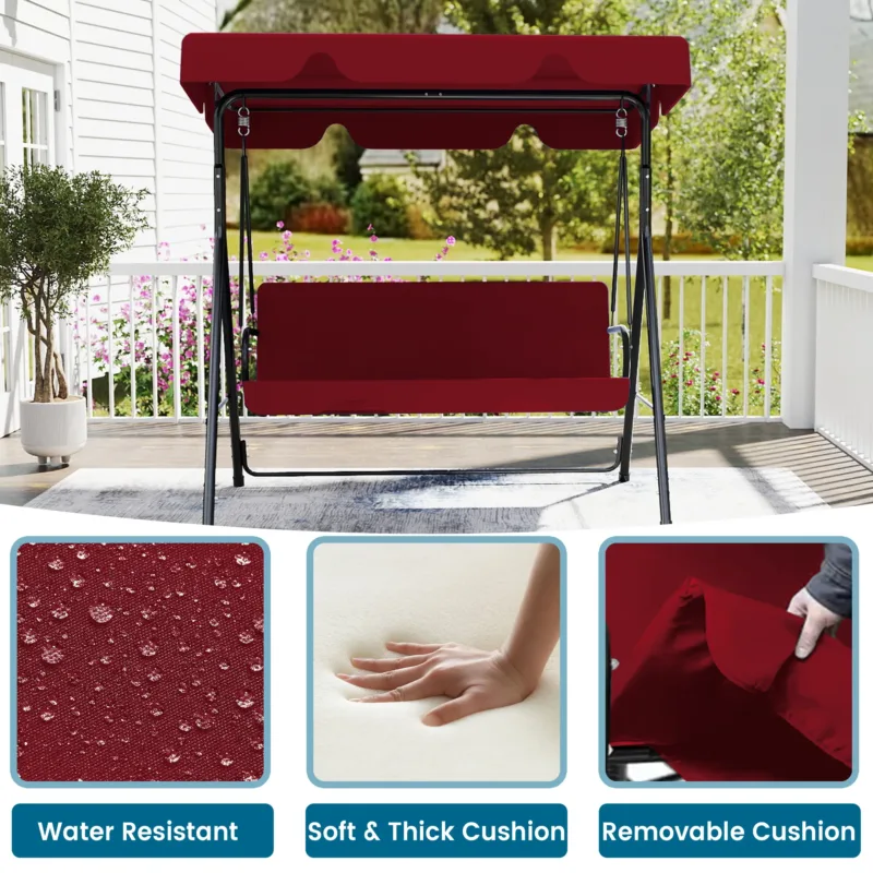 细节1 Skandiquip Outdoor Patio Swing Chair with Adjustable Canopy, Heavy Duty Swing Glider with Stable Stand, Suitable for Deck, Lawn, Backyard, Porch