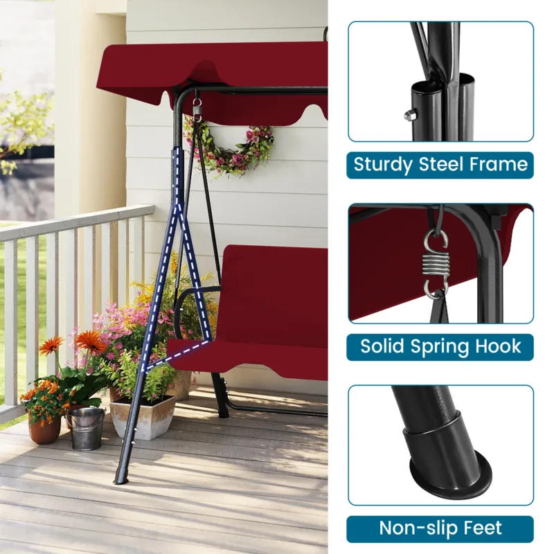 细节2 Skandiquip Outdoor Patio Swing Chair with Adjustable Canopy, Heavy Duty Swing Glider with Stable Stand, Suitable for Deck, Lawn, Backyard, Porch