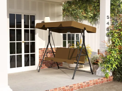 Outdoor Patio Swing Chair with Adjustable Canopy, Outdoor Patio Glider Swing with Heavy Duty Stand for 3 Adult Persons, Ideal for Deck, Lawn, Backyard, or Porch, Black