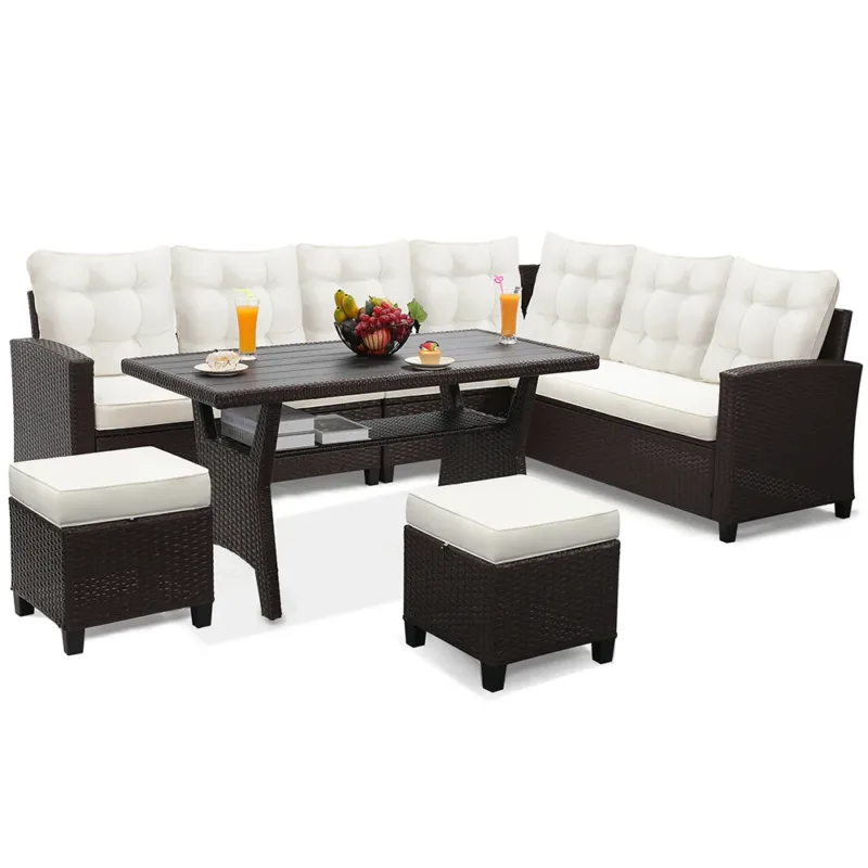 1 拷贝 Skandiquip 6-Piece Patio Furniture Sets,Waterproof All Weather Wicker Sectional,Sofa 2 Ottomans and Dining Table,For Deck Poolside