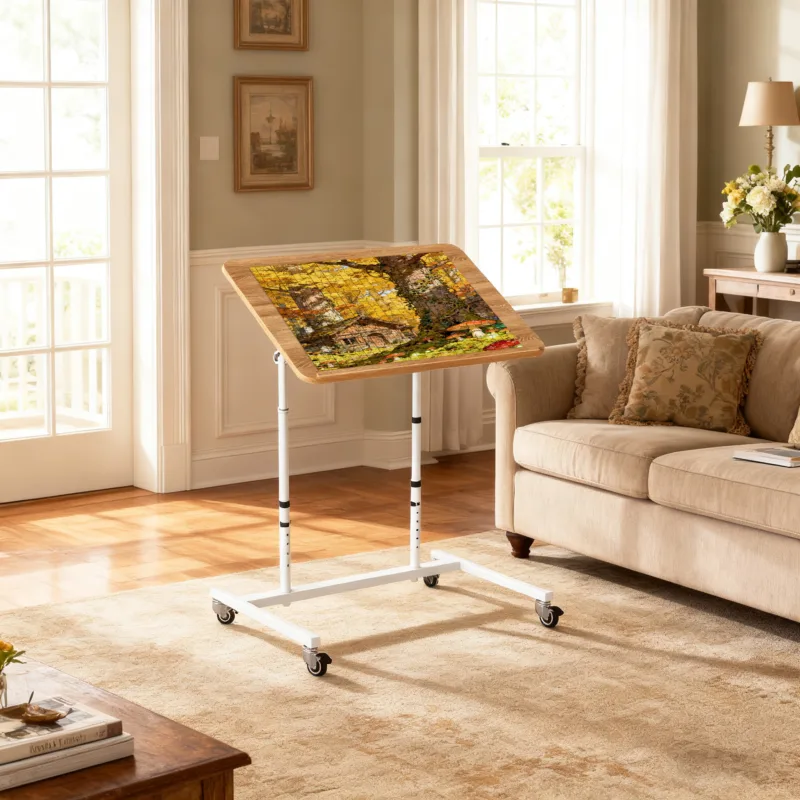 Rolling Jigsaw Puzzle Table with Wheels, Adjustable Height, Pneumatic Tilt, Extra Large for 1500 Pieces, Portable Puzzle Cart,