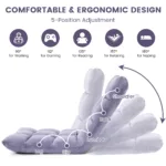 Folding Floor Chair with Back Support for Adults, Adjustable Japanese Meditation; Portable Gaming Chair Recliner Seat with Comfy Cushion, for Teens