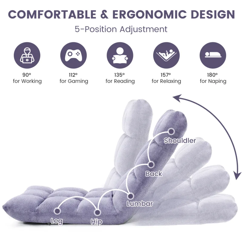 Folding Floor Chair with Back Support for Adults, Adjustable Japanese Meditation; Portable Gaming Chair Recliner Seat with Comfy Cushion, for Teens