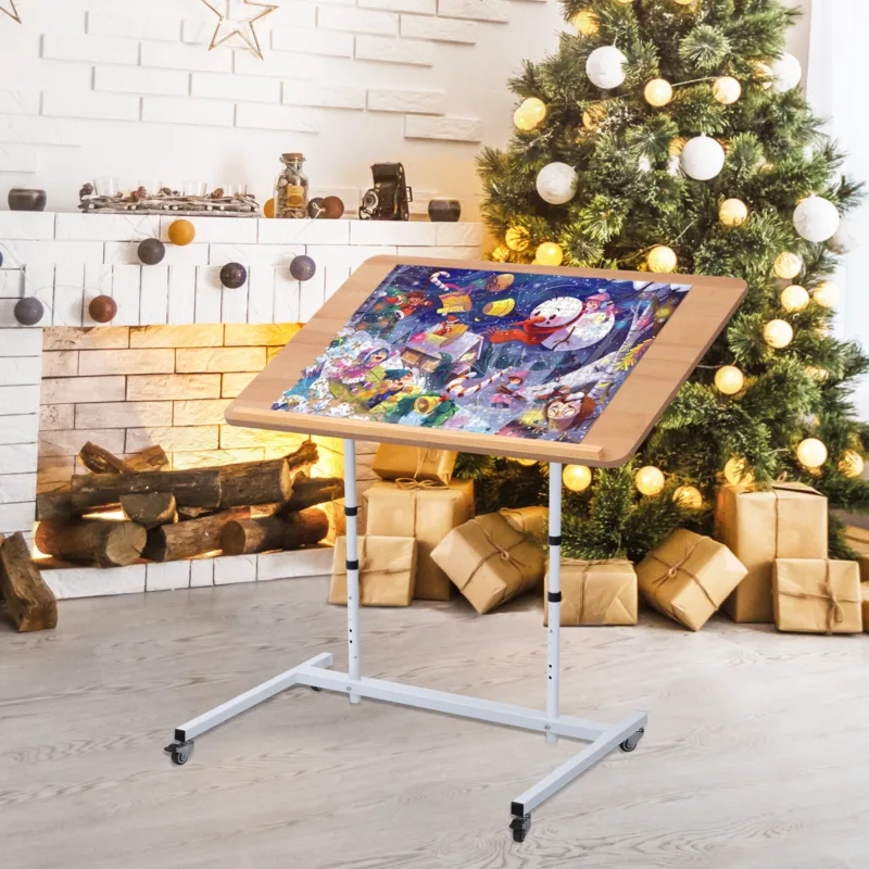 Rolling Jigsaw Puzzle Table with Wheels, Adjustable Height, Pneumatic Tilt, Extra Large for 1500 Pieces, Portable Puzzle Cart,