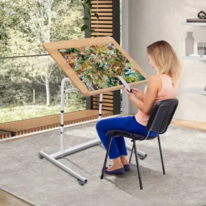 Skandiquip Rolling Jigsaw Puzzle Table with Wheels, Adjustable Height, Pneumatic Tilt, Extra Large for 1500 Pieces, Portable Puzzle Cart, White