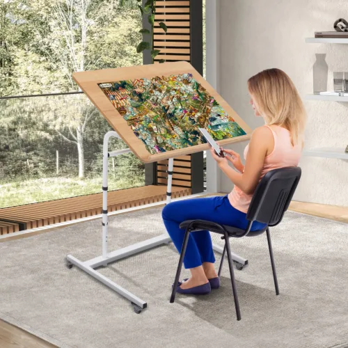 Rolling Jigsaw Puzzle Table with Wheels, Adjustable Height, Pneumatic Tilt, Extra Large for 1500 Pieces, Portable Puzzle Cart,