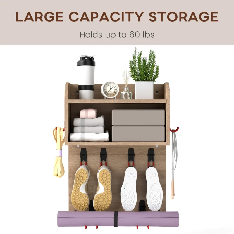 Skandiquip Home Gym Organizer, Yoga Mat Storage Rack, Wall Mounted Peloton Accessories Shelf, Large Capacity for Shoes, Yoga Mats, Clothes, Towels, Gym Equipment