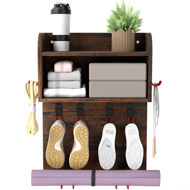 Home Gym Organizer, Yoga Mat Storage Rack, Wall Mounted Peloton Accessories Shelf, Large Capacity for Shoes, Yoga Mats, Clothes, Towels, Gym Equipment