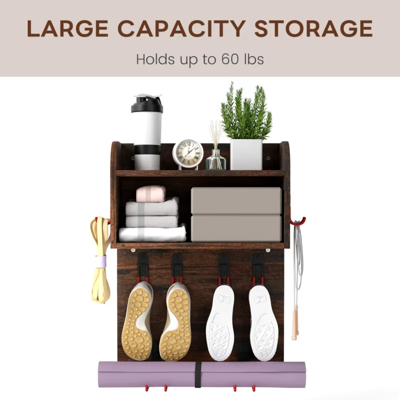 Skandiquip Home Gym Organizer, Yoga Mat Storage Rack, Wall Mounted Peloton Accessories Shelf, Large Capacity for Shoes, Yoga Mats, Clothes, Towels, Gym Equipment