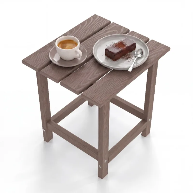 1 (1) Skandiquip 17" Square Adirondack Outdoor Side Table, All Weather Weathered Wood HDPE Patio End Table with Shelf
