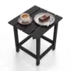 1 (1) Skandiquip 17" Square Adirondack Outdoor Side Table, All Weather Weathered Wood HDPE Patio End Table with Shelf