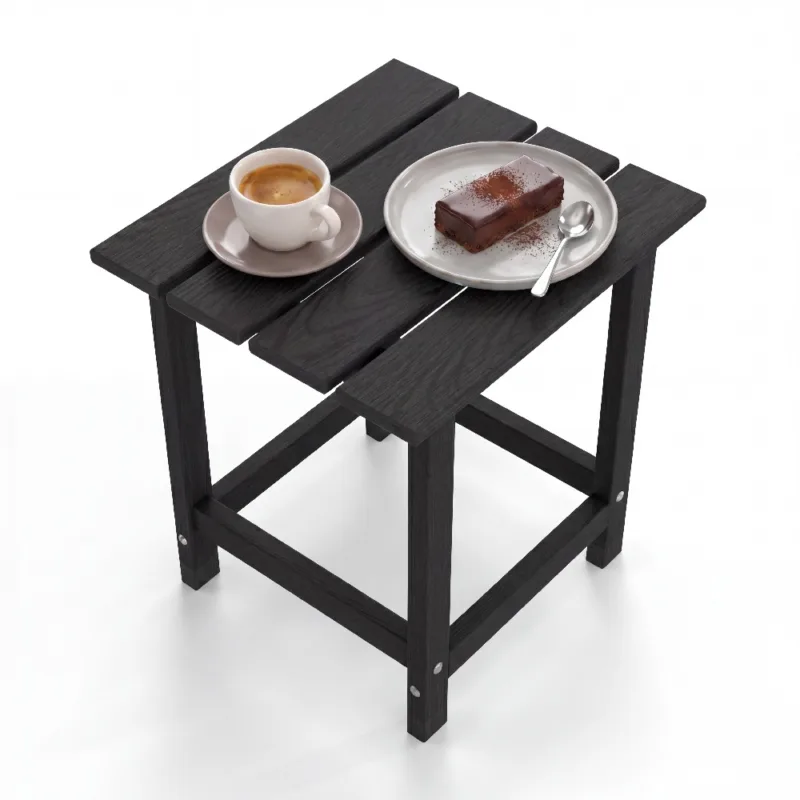 1 (1) Skandiquip 17" Square Adirondack Outdoor Side Table, All Weather Weathered Wood HDPE Patio End Table with Shelf