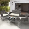 1 (1) Skandiquip 4 Piece Outdoor Patio Furniture Set, All-Weather Wicker Conversation Set with Loveseat, 2 Chairs & Extra Long Coffee Table, Boho Rattan Bistro Set for Garden, Balcony, Porch