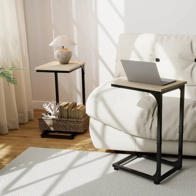 Skandiquip Set of 2 C Shaped End Table,24" Side Table with Metal Frame,Suitable for Sofa Couch Bed,Dark Brown Living Room Bedroom
