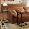Skandiquip Set of 2 C Shaped End Table,24" Side Table with Metal Frame,Suitable for Sofa Couch Bed,Dark Brown Living Room Bedroom