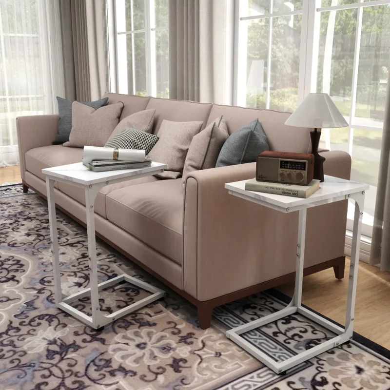 Skandiquip Set of 2 C Shaped End Table,24" Side Table with Metal Frame,Suitable for Sofa Couch Bed,Dark Brown Living Room Bedroom