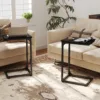 Skandiquip Set of 2 C Shaped End Table,24" Side Table with Metal Frame,Suitable for Sofa Couch Bed,Dark Brown Living Room Bedroom