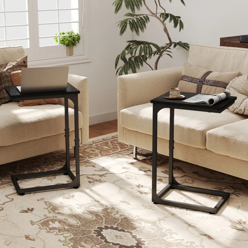 Skandiquip Set of 2 C Shaped End Table,24" Side Table with Metal Frame,Suitable for Sofa Couch Bed,Dark Brown Living Room Bedroom