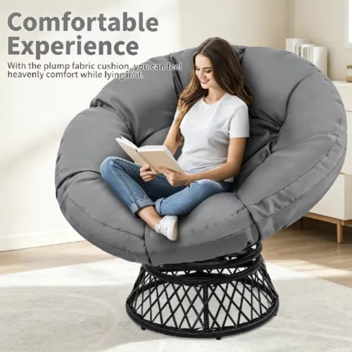 主图 (1) Skandiquip 44" Oversized Papasan Chair with 360° Swivel with Cushion, Sturdy Frame for Indoor & Outdoor