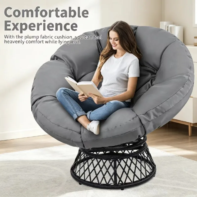 主图 (1) Skandiquip 44" Oversized Papasan Chair with 360° Swivel with Cushion, Sturdy Frame for Indoor & Outdoor