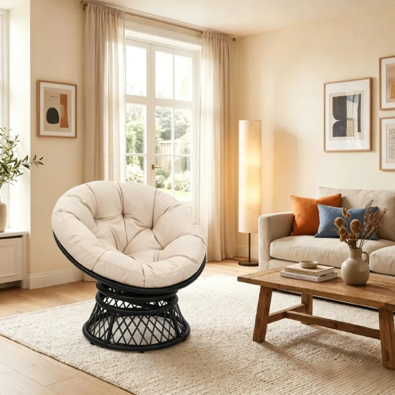 主图 (1) Skandiquip 36" Oversized Papasan Chair with 360° Swivel with Cushion, Sturdy Frame for Indoor & Outdoor