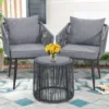 主图 (1) Skandiquip 3-Piece All-Weather Wicker Conversation Rattan Bistro Set, Patio Furniture with Glass Table for Outdoor Balcony Backyard Porch