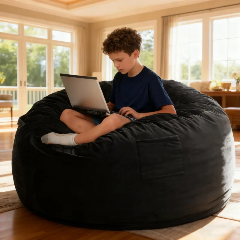 Skandiquip 3.5ft Bean Bag Chair for Adults & Kids, Memory Foam Filled, Washable Suede Fabric, Sturdy Zipper for Home, Den, Dorm