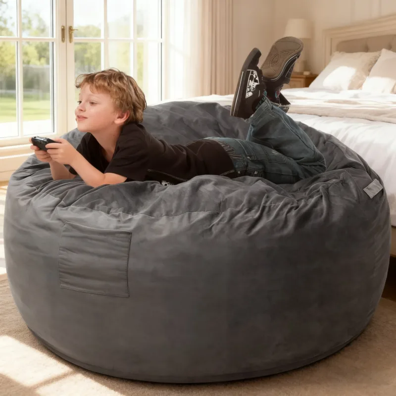 Skandiquip 3.5ft Bean Bag Chair for Adults & Kids, Memory Foam Filled, Washable Suede Fabric, Sturdy Zipper for Home, Den, Dorm