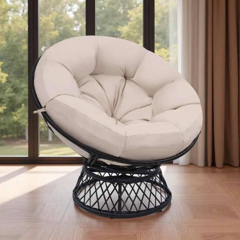 主图2 (1) Skandiquip 44" Oversized Papasan Chair with 360° Swivel with Cushion, Sturdy Frame for Indoor & Outdoor