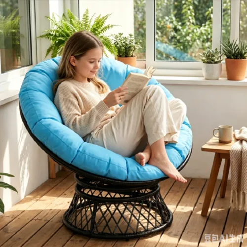 主图3 (1) Skandiquip 36" Oversized Papasan Chair with 360° Swivel with Cushion, Sturdy Frame for Indoor & Outdoor