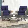Skandiquip 3-Piece Patio Wicker Swivel Rocker Set, All-Weather Resin Rattan Chairs with Washable Cushions, 2-Tier Tempered Glass Side Table for Storage