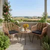 Skandiquip 3 Pieces Bistro Set, All-Weather Wicker Furniture With 400 Lbs Load Capacity, Easy To Clean Glass Top Table
