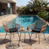 Skandiquip 3 Pieces Bistro Set, All-Weather Wicker Furniture With 400 Lbs Load Capacity, Easy To Clean Glass Top Table