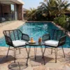 Skandiquip 3 Pieces Bistro Set, All-Weather Wicker Furniture With 400 Lbs Load Capacity, Easy To Clean Glass Top Table