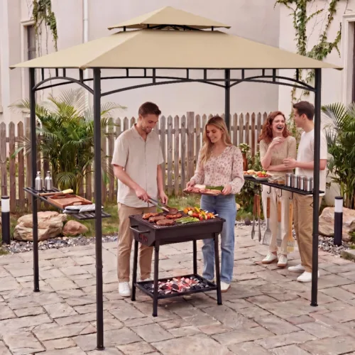 场景图3 (1) Skandiquip 8' x 5' Outdoor Grill Gazebo, Heavy Duty Double Tier Vented BBQ Canopy, Waterproof Sunproof Patio Barbecue Shelter for Backyard, Garden, Lawn & Outside Use