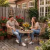 Skandiquip 3 Pieces Bistro Set, All-Weather Wicker Furniture With 400 Lbs Load Capacity, Easy To Clean Glass Top Table