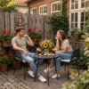 Skandiquip 3 Pieces Bistro Set, All-Weather Wicker Furniture With 400 Lbs Load Capacity, Easy To Clean Glass Top Table