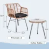 尺寸 Skandiquip 3-Piece All Weather Wicker Bistro Set, Rattan Chairs with Table, 2 Waterproof Removable Cushions for Garden Poolside