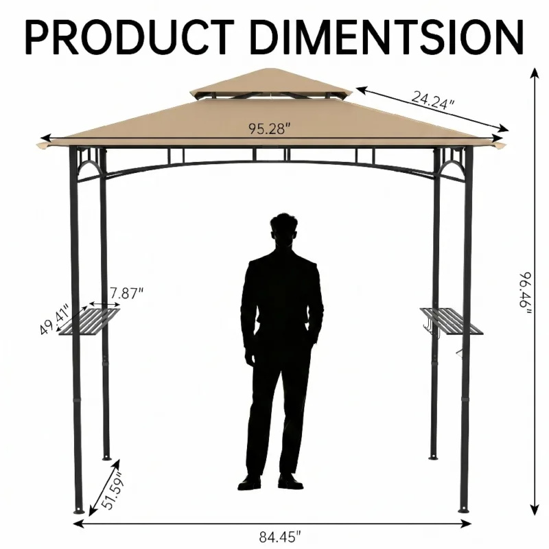 Skandiquip 8' x 5' Outdoor Grill Gazebo, Heavy Duty Double Tier Vented BBQ Canopy, Waterproof Sunproof Patio Barbecue Shelter for Backyard, Garden, Lawn & Outside Use